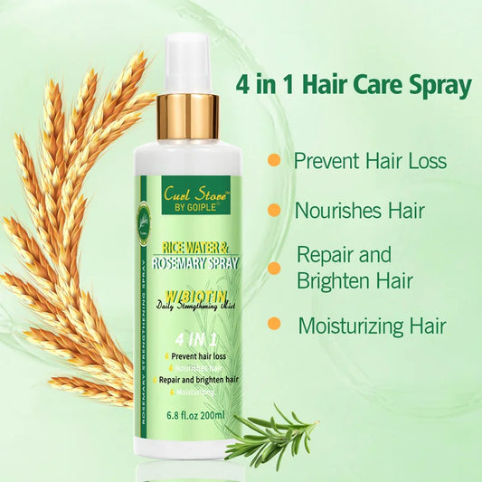 GOIPLE Rice Water and Rosemary Spray for Hair Growth Damage Repair Essential Oils Infused with Biotin Scalp Strengthening Mist